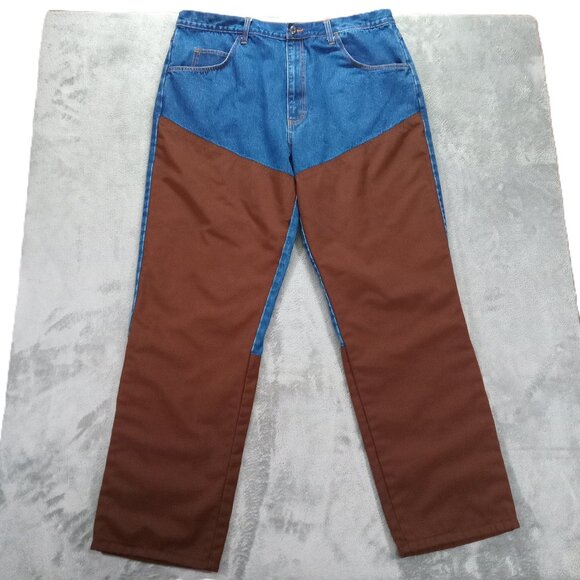 Walls Brush Guard Jean Men 38x32, Tag 40 Tall Blue Denim Brown Nylon - Picture 1 of 14